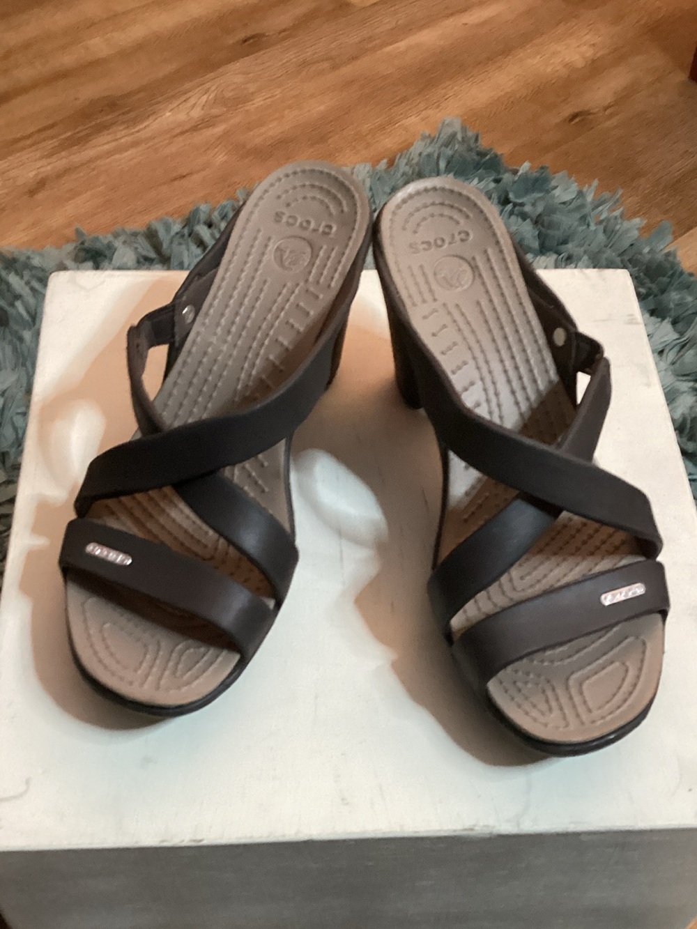 CROCS Women's Brown Espresso/Mushroom - Strappy Wedge Sandals - size 8